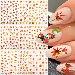 6/12 Miếng Dán Móng Tay 3D Hình Bí Ngô Halloween Lá Phong Lá Ginkgo & Cáo Dùng Trang Trí Móng Tay Cho Mùa Thu Lễ Tạ Ơn