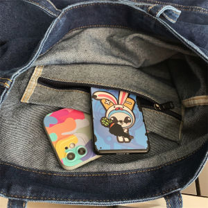 Casual Canvas Tote Bag Large Capacity Simple Design Denim Fabric Shoulder Bag for Women Japanese Style Leisure Zipper Closure