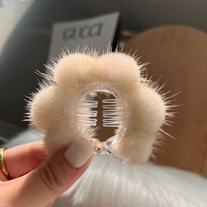 Cute Mink Ball Hairpin Simple Elegance Plush Hair Claw Fixed Clip for Thin Hair Ideal for Casual Everyday Use