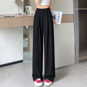 YAMIANNV | Slim Wide Leg Pants Women Summer Thin Ice Silk Drapey Straight Leg Casual Versatile High Waist Polyester Fiber Street Style