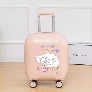 Cute Cartoon 18-Inch Luggage Carry-On Suitcase for Girls Small Childrens Travel Bag with Handle And Wheels Fashionable Trendy