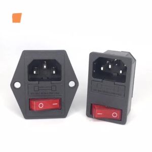 Electrical AC Socket IEC320 C14 3 Pin Red LED 250V Rocker Switch 10A Fuse Female Male Inlet Plug Connector Embedded Socket Mount