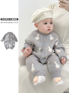 Newborn Rompers Clothes for Babies Spring and Autumn Clothing Baby Girl Sweater Boy Cartoon Knitting Jumpsuit Western Style Romper