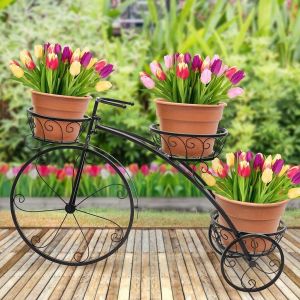 Bicycle Shape Garden Plant Stand Metal Flower Rack Display Shelf for Indoor Outdoor