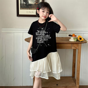 Princess Style Short Sleeve Dress Childrens Summer Fashionable Girls Dress Big Toddler Kids Clothing Casual Style Cotton Blend