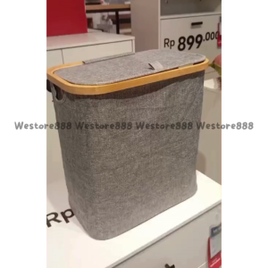 Keranjang Laundry Kotak Penyimpanan Bisa Dilipat Hemat Tempat Dengan Tutup Bahan Bambu uk 40x25x42cm LEVY WEO IF6537