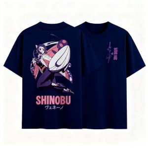 Bandai | Demon Slayer Shinobu Kocho Anime T Shirt Men Women Cotton Short Sleeve Casual Tops Summer Graphic Tee Cosplay Streetwear Manga