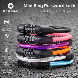West Biking | WEST BIKING Thickened Bike Helmet Lock Mini Ring 4-Digit Password Lock High Strength Steel Cable Bike Lock MTB Road Bicycle Lock