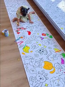30*300cm Coloring Paper Roll Graffiti Scroll DIY Handmade Paper-cut Fun Cartoon Color Filling Sticker Wall Paper Childrens Drawing Roll Kindergarten Cartoon Painting Toy Gift