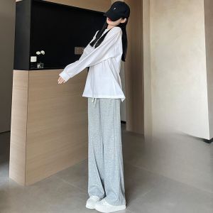 YAMIANNV | High Waist Wide Leg Pants Thin Version Loose Fit Lightweight Spring Summer Casual Trousers For Plus Size Women Street Style Sporty Sweatpants