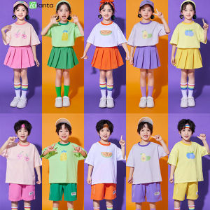 LOlanta Dance Clothes for Kindergarten Primary Students Class Uniform Cheerleading Sports Stage Performance Suit Kids Candy Colored