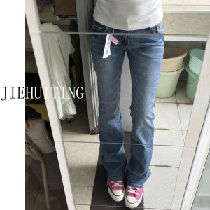 Quần Jeans Ống Loe Cạp Thấp Phong Cách Mỹ Cổ Điển Cho Nữ Quần Dài Ôm Dáng Mùa Thu Quần Jeans Denim Co Giãn