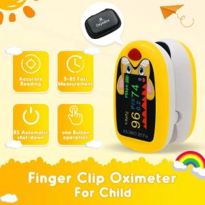 Finger Clip Digital Pulse Fingertip Oximeter Perfect Fit For Infant Baby Child Kids Rechargeable With Charging Cable Lanyard Monitoring Pulse Rate