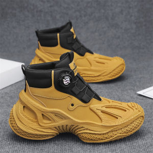 Mens Winter Outdoor Sports Shoes Leather Surface Anti-slip Mountaineering Trendy Shoes Coconut Shoes High Top Casual Shoes