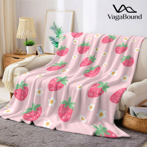 Pink Strawberry Print Flannel Blanket Warm Soft Halloween Christmas Decorative Couch Warm Cozy All-Season Gift