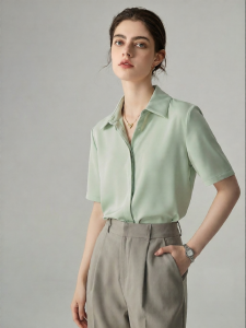 YAKEJIA | Dark Placket Satin Short Sleeve Summer Shirt Not Easy To Wrinkle