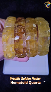 Collection Grade Wealth Golden Healer Hematoid Quartz Faceted Shou Pai Bracelet