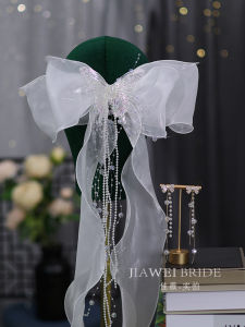 French Style Temperament Minimalist New Style White Organza Bows Beaded Barrettes Bridal Headdress Wedding Dress Accessories
