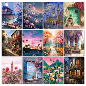 Gatyztory ภาพวาดด้วยตัวเลขวาดด้วยมือภูมิทัศน์ชุดน้ำมันผู้ใหญ่สีอะคริลิค DIY ศิลปะศิลปะผ้าใบที่ไม่ซ้ำกันของขวัญตกแต่งบ้าน