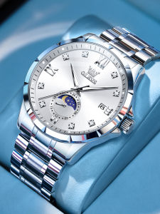 Taxau | Mechanical-Style Quartz Mens Watch Solid Steel Band Moon Phase