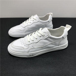 รองเท้าผ้าใบหนังแท้ส้นแบนสไตล์เกาหลีสำหรับผู้หญิง สวมใส่สบาย ทรงบาง พื้นนุ่ม สีขาว ฤดูใบไม้ผลิและฤดูใบไม้ร่วง 2025 รองเท้าแฟชั่น