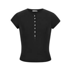 YUEZHONGWEI | Áo thun tay ngắn cổ tròn màu trắng phong cách Mỹ cho nữ mùa hè thiết kế ôm vừa vặn áo ngắn chất liệu cotton thoáng khí