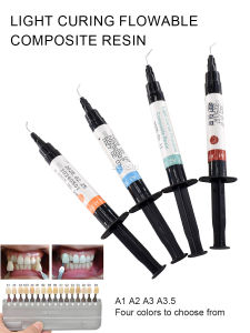 Dental Nano Flowable Hybrid Composite Resin 4g A1 A2 A3 A3.5 B1 Light-Curable Spatulas Light Curing Composite Resin Oral Dentist
