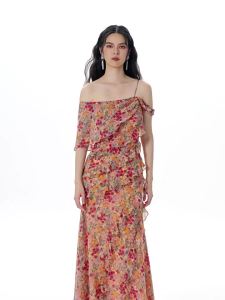 Off-Shoulder Ruffled Floral Long Dress