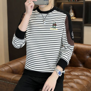 Kawadu | Mens Striped Hooded Sweatshirt with Embroidery and Patchwork