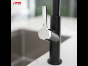Vòi rửa bát Konox Tema Black dáng bo tròn đầu vòi cong xoay 360 độ 2 đường nóng lạnh