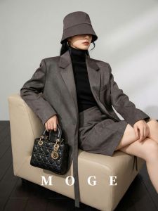 Elegant Two-Piece Set with Sash Blazer and Skirt for Spring and Autumn