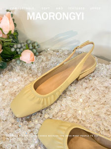 รองเท้าแตะส้นแบนหัวเหลี่ยมแบบครึ่งหัวสำหรับผู้หญิงในช่วงฤดูร้อน รองเท้าแตะส้นแบนแบบสวมหัวแฟรี่สไตล์ รองเท้าส้นแบนแบบสวมหัวที่สวมใส่สบาย