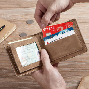 Business Mens Wallet Genuine Leather Ultra-Thin Cowhide Vintage Short Style Two-Fold New Leather Clip Card Holder