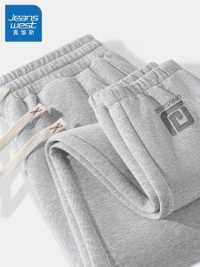 กางเกงลำลองสีเทาสำหรับผู้ชาย ทรงหลวม ทรงสปอร์ต สไตล์อเมริกัน ทรงสตรีท ทรงหลวม กางเกงขายาวทรงสปอร์ตสำหรับผู้ชาย