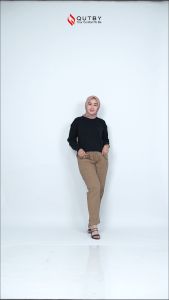 QUTBY - CELANA BASIC WANITA / CELANA WANITA SLIMFIT / CELANA DAILY POLOS KATUN TWILL TEBAL DAN HALUS