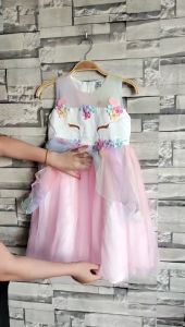 Sayap Gratis 3-10 Anak Gaun Pelangi Unicorn Dress+Sayap 2 Pcs Set Kostum Pesta Putri Christmas