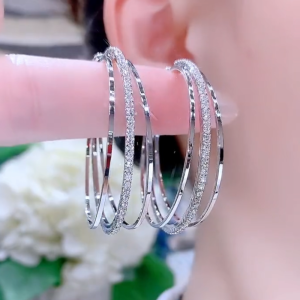 Trendy Large Circle Earrings 2025 New Style 925 Silver Needle Embellished with Diamonds Exaggerated Personality Flash Jewelry