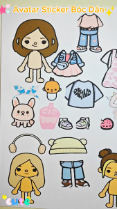 (75B)Bộ Avatar Sticker đồ chơi bóc dán nhà búp bê giấy toca boca cho bé tự tay sáng tạo