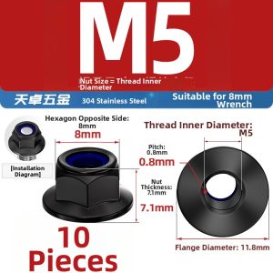 TIANZHUOJINSHU | Black Anti-loosening Lock Nut With Flange