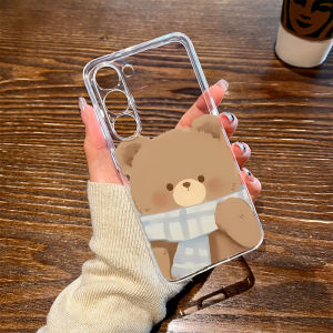 Cute Cartoon Bear Scarf Design Phone Case for Samsung S24 S25 Ultra S23+ S22 S21FE Note20 Female Friendly TPU Protective Cover