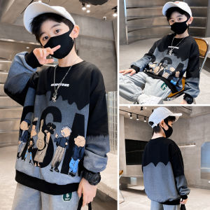 Boys Street Hoodies Spring and Autumn 2023 Autumn New Trendy Childrens Children and Teens Autumn Clothing Black Tops for Boys
