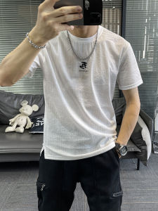 Tencel Linen Short Sleeve T-Shirt Mens Lightweight Quick Dry Cool Feeling Ice Silk Trendy Brand Youth Summer Fashion T-Shirt