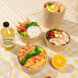 ชามกลมใช้แล้วทิ้งพร้อมฝา 750 มล. 12 ชุด