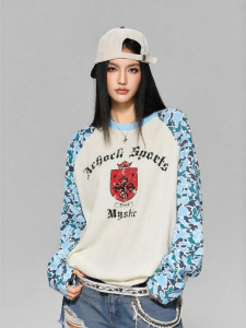A chock | Waffle Print Long Sleeve Loose Casual Round Neck T-Shirt