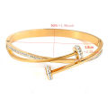 Luxury Unique Double Crystal Nail Head Cross Stainless Steel Bracelet For Woman Gold Color Love Wedding Gift Bangle Jewelry. 