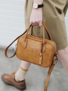 Scallion Japanese Magazine Vintage Commuter Leather Double Zipper Square Bag