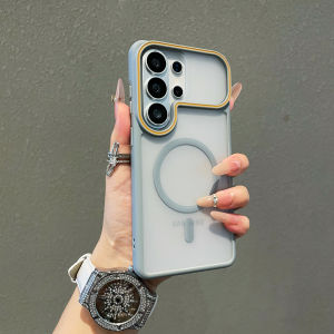 Luxury Matte Semi-transparent Acrylic For MagSafe Magnetic Phone Case For Samsung S25FE S26 S24 S23 Ultra Lens Protection Cover