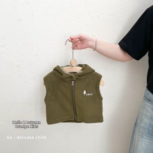Hooded Zipper Vest Simple Design Outwear