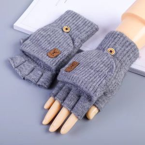 1/2Pairs Winter Fingerless Gloves Warm Thickened Knitted Typing Flap Gloves Windproof Running Biking Driving Outdoor Mittens