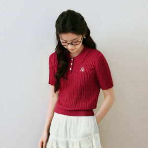 SEIFINI | 100 Percent Tencel Laisee Polo Cable Knit Short Sleeve Sweater